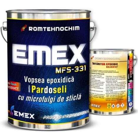 Pachet Vopsea Epoxidica Pardoseala cu Microfulgi ?Emex? - Albastru - Bid. 4 Kg + Intaritor - Bid